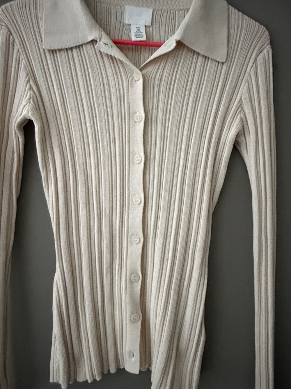 H&M Neutral Ribbed Long Sleeve Top Small - Picture 3 of 8